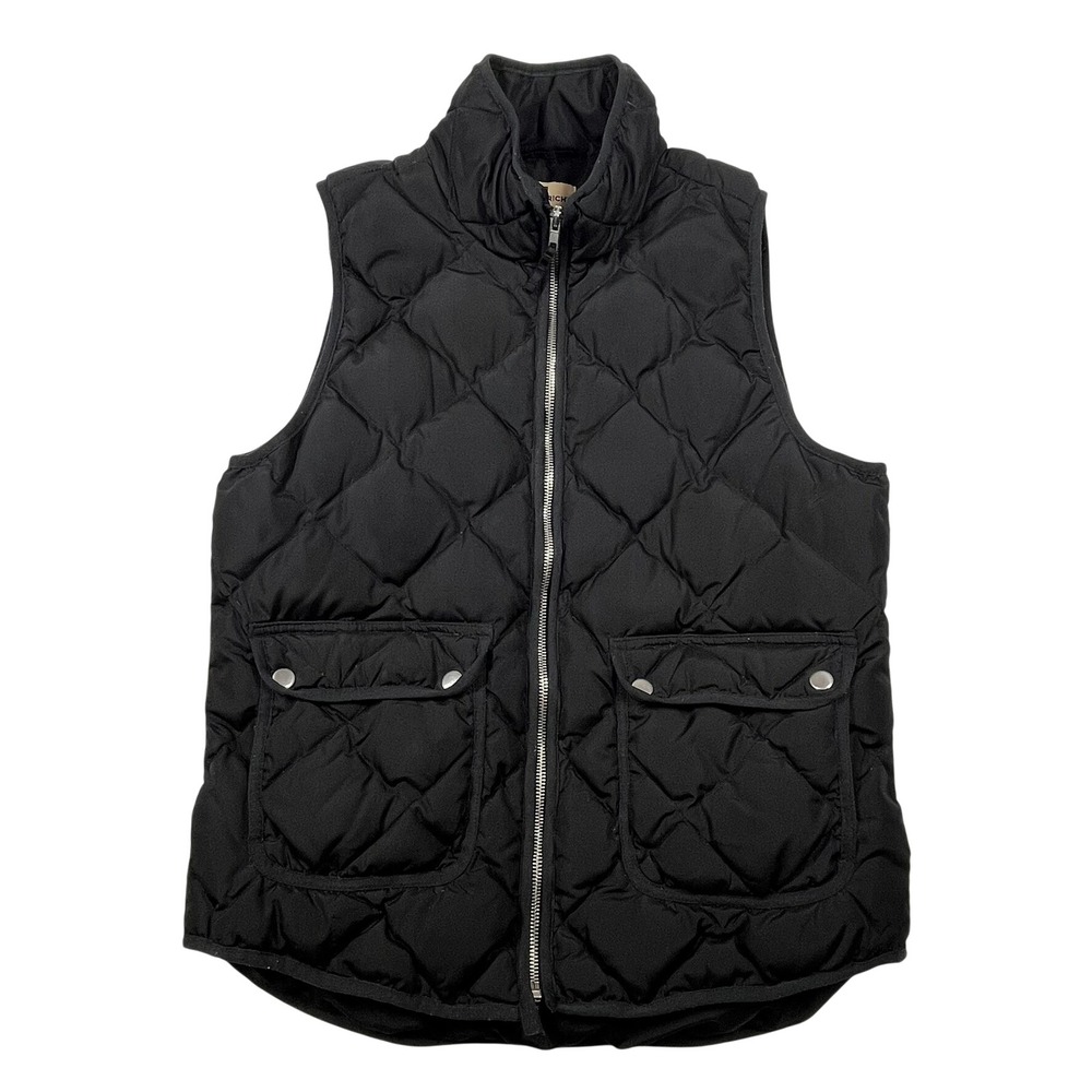 Woolrich Puffer Vest Men Medium Black Diamond Quilted Down Fill‎ Zip Up *Flaw